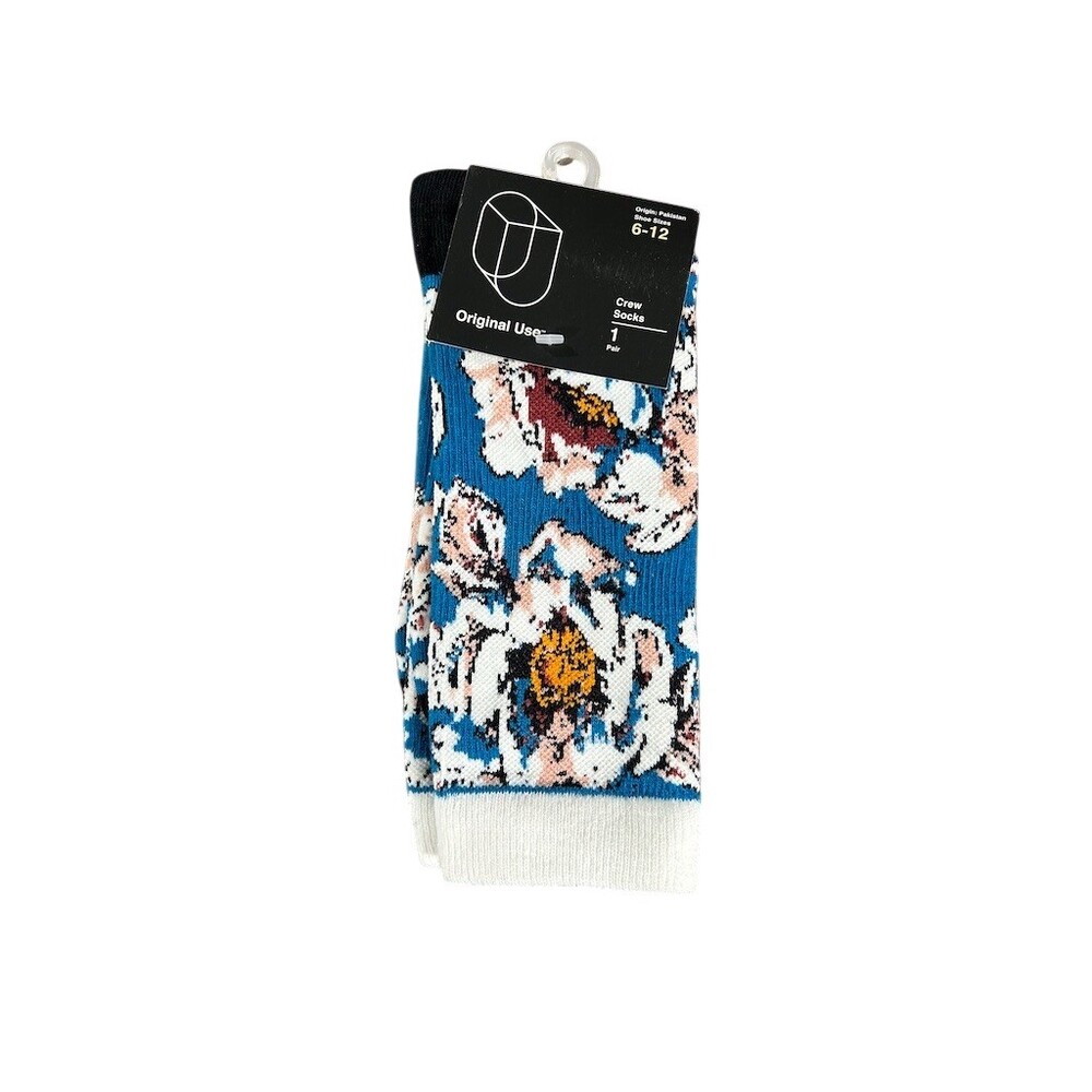 Original Use Crew Socks Unisex One Size 6-12 Blue Multicolor Floral 1 Pair